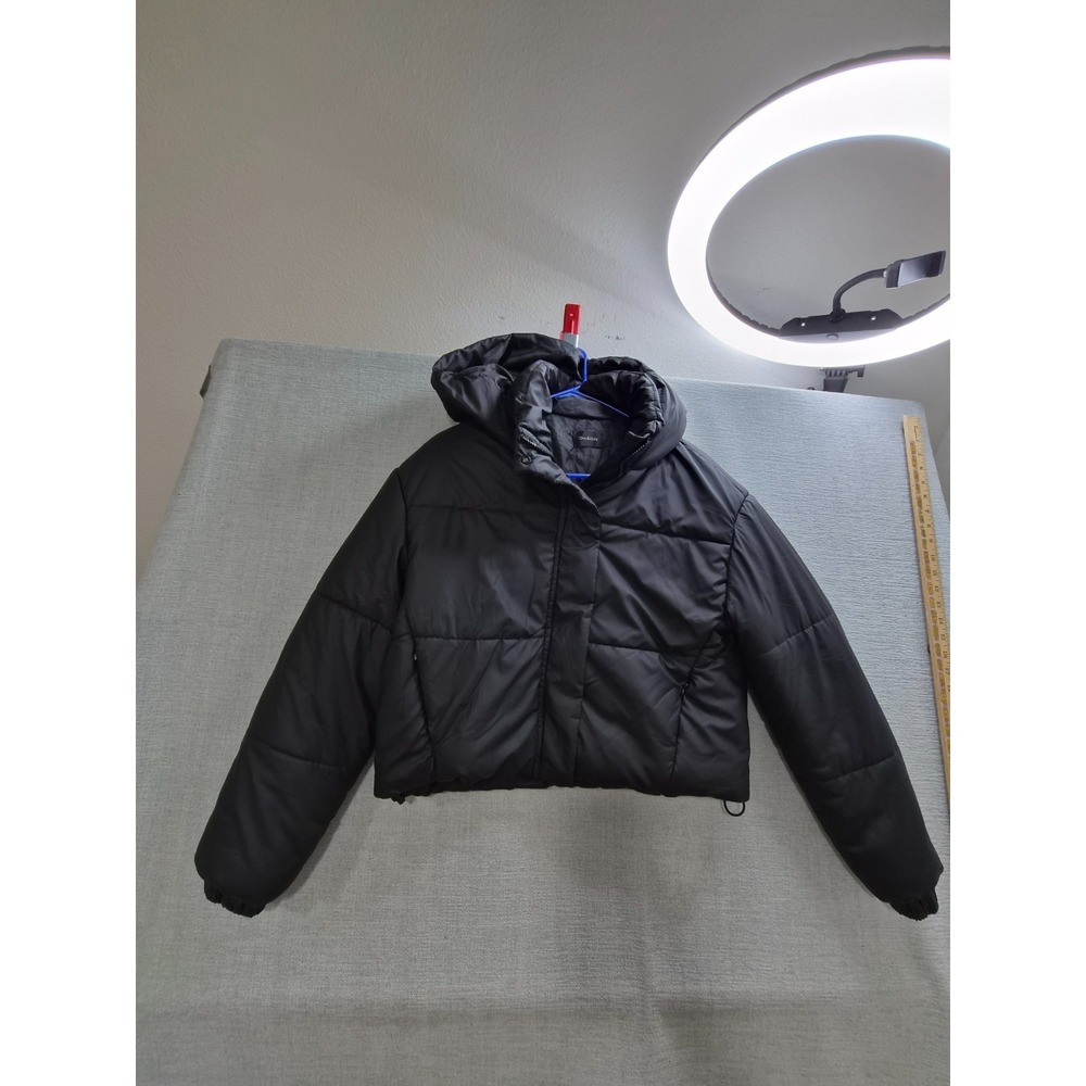 One & Only Puffer Insulated Jacket Girls Small Black Hooded Hidden Full Zip